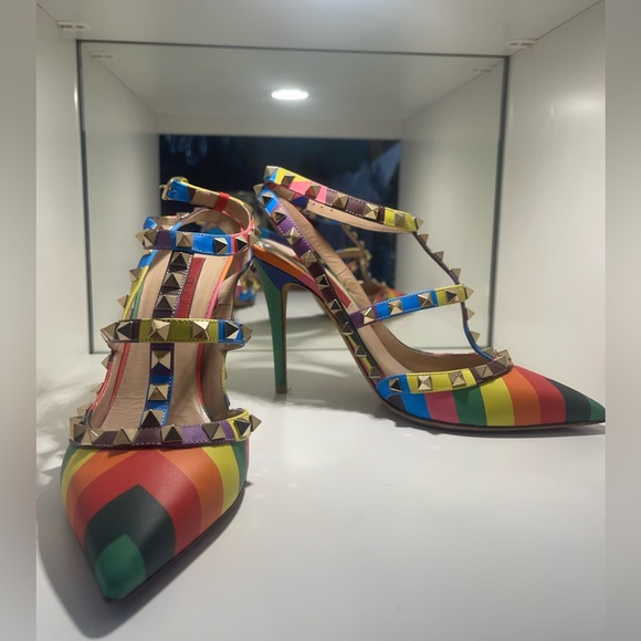 Valentino Multi-Color Striped Studded Heels - Picture 2 of 4